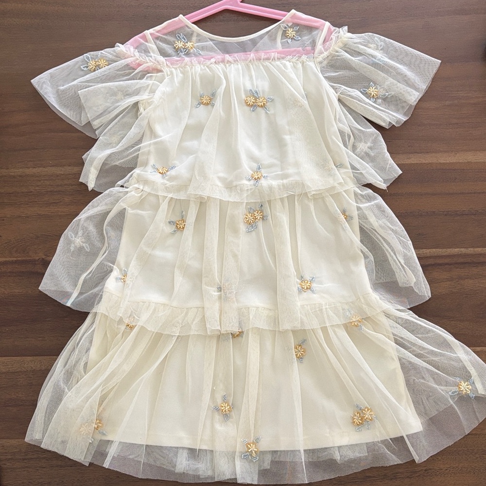 Zara Cream and Gold Layered Kids Dress
